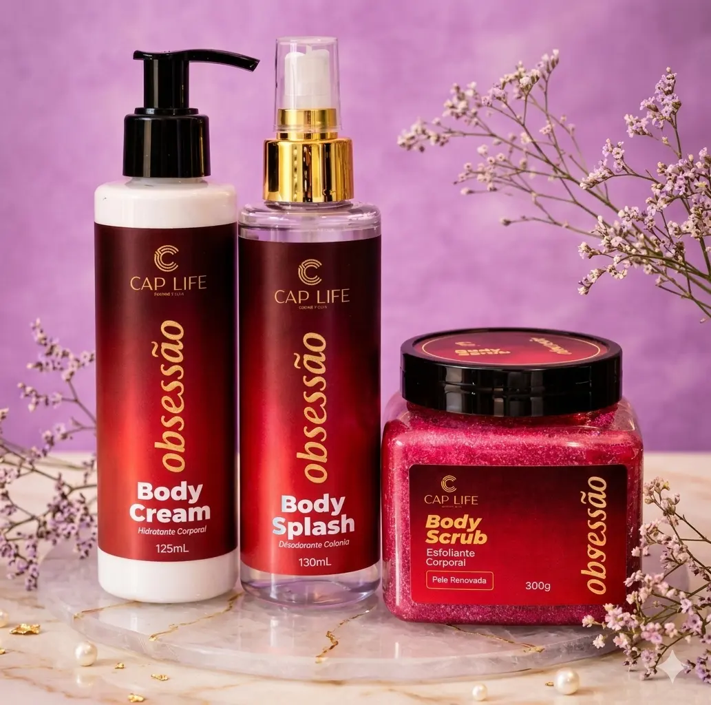Kit Completo Obsessão Cap Life Body Cream + Body Splash + Esfoliante Corporal