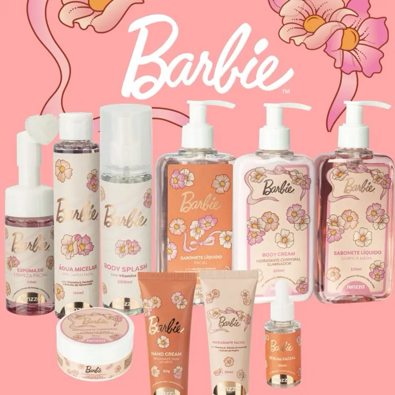 Barbie Linha de Cuidados Corporal e Facial com Sabonete Líquido, Creme Corporal, Água Micelar e Espuma de Limpeza Facial