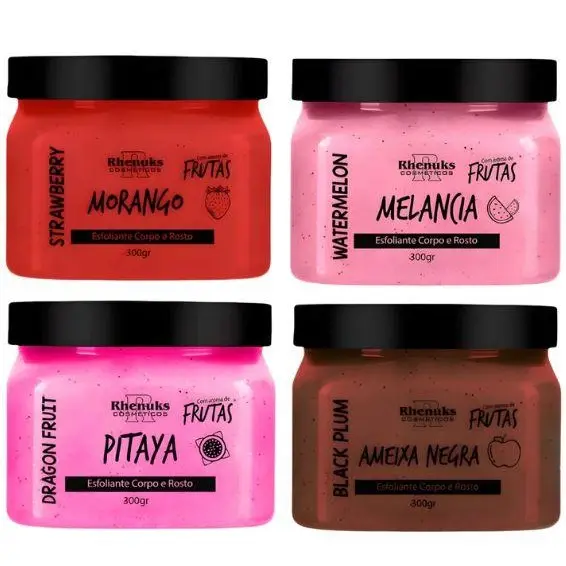 Kit 4 Esfoliante Corporal 300g Morango,pitaya Melancia Morango-melancia-pitaya-ameixa