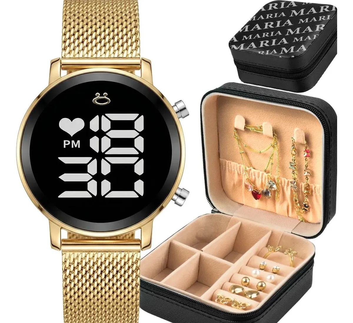 Relogio Feminino Led Digital + Porta Joia + Colar Pulseira