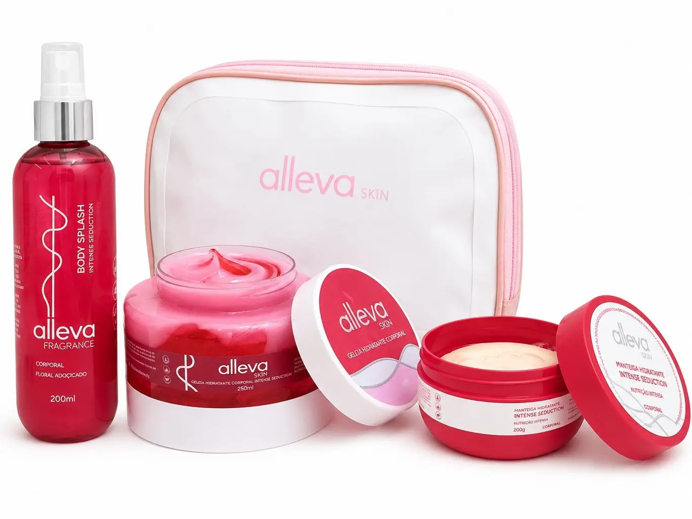 Alleva Skin Kit Completo com Nécessaire - Body Splash 200ml, Geleia Corporal e Manteiga Corporal - Fragrância